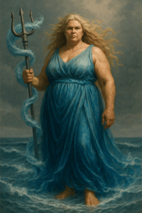 Frau, Mitte 50--- Ich sehe eine große, starke Frau, sie steht im Wasser und ein Strudel umgibt sie, sie trägt einen Dreizack in der Hand, um den sich das Wasser schlängelt. Ganz klar ist diese Essenz mit Wasser verbunden und ich nehme eine große Kraft und Macht wahr. Die Trägerin dieser Essenz kann ihre Klarheit und ihre Kraft im Wasser finden und sollte sich regelmäßig mit natürlichen Gewässern verbinden (zur Not tuts auch ein Wasserschlauch auf der Wiese, wichtig ist nur, dass das Wasser frei fließen kann).